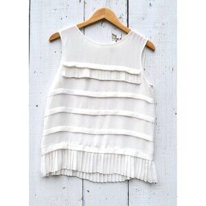 MAX STUDIO Women's Ivory Sleeveless Pleated Flowy Tank Top Sz XS